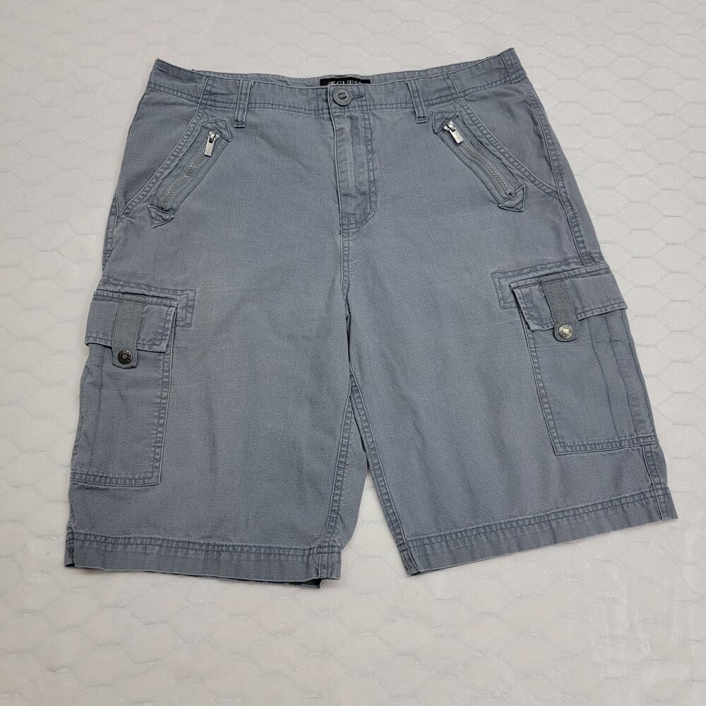 Guess Mens Cargo Shorts Size 33 Grey Flat Front Zip Pockets Outdoor Casual